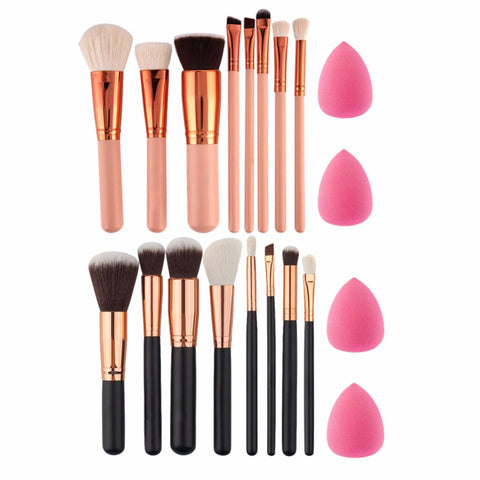 8Pcs Rose Gold Makeup Brushes Eyeshadow Powder Blush Fondation Brushes Make Up Tool With 2pc Sponge Puff Cosmetic Kit Dropship